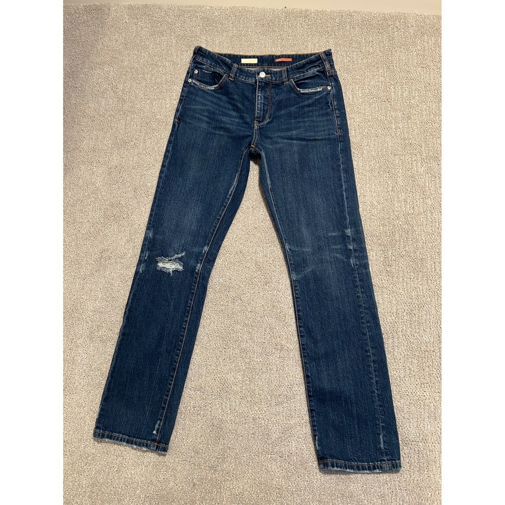 Anthro Pilcro Relaxed Straight‎ Leg Jeans Distressed Dark Wash Denim Size 27
